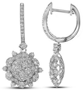 14k White Gold 2.25 ctw Diamond Dangle Drop Fashion Earring 5.85 grams
