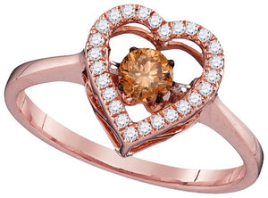 10k White Gold 3/8 ctw Cognac Diamond Fashion Ring  - Size 7 (Sizeable