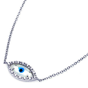 Sterling Silver Cubic Zirconia Evil Eye Pendant w/ Adjustable Chain 16-18