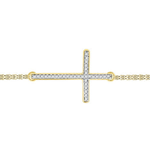 10K Yellow Gold 0.10 Ctw Diamond Fashion Cross Bracelet 7 Inch