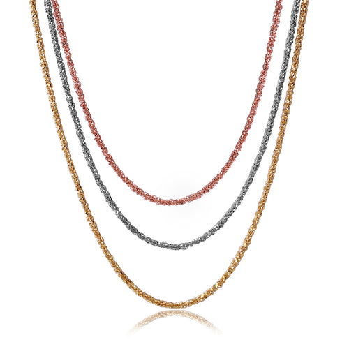 925 Sterling Silver 3 Toned Gold Plated 3 Stands Italian Chain