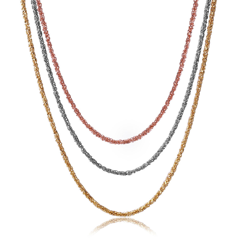 925 Sterling Silver 3 Toned Gold Plated 3 Stands Italian Chain