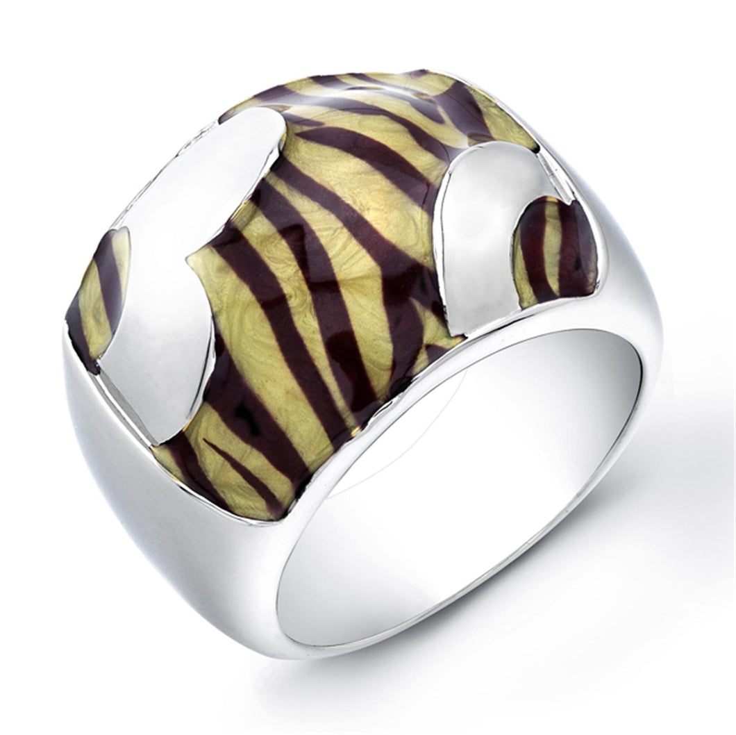 Sterling Silver Rhodium Plated with Yellow and Black Enameled Ring