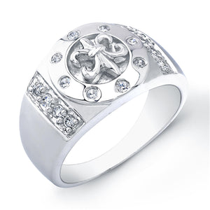Sterling Silver Rhodium Plated Fleur De Lis Ring