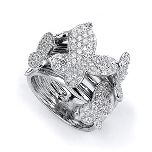Sterling Silver Rhodium Plated and Cubic Zirconia Butterfly Ring