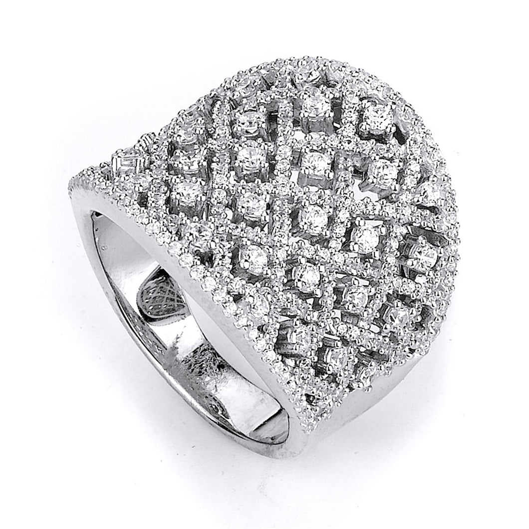 Sterling Silver Rhodium Plated and Cubic Zirconia Ring