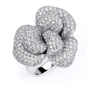 Sterling Silver Rhodium Plated and Cubic Zirconia Rose Ring