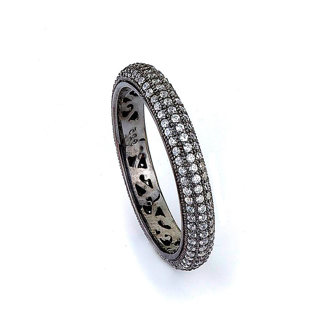 Sterling Silver Black Rhodium Plated and Cubic Zirconia Eternity Ring