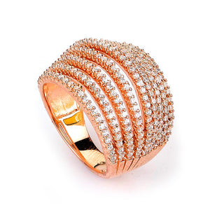 Sterling Silver Rose Gold Plated and 9 rows of Cubic Zirconia Ring
