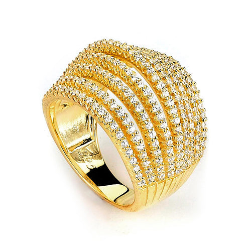 Sterling Silver Gold Plated and 9 rows of Cubic Zirconia Ring