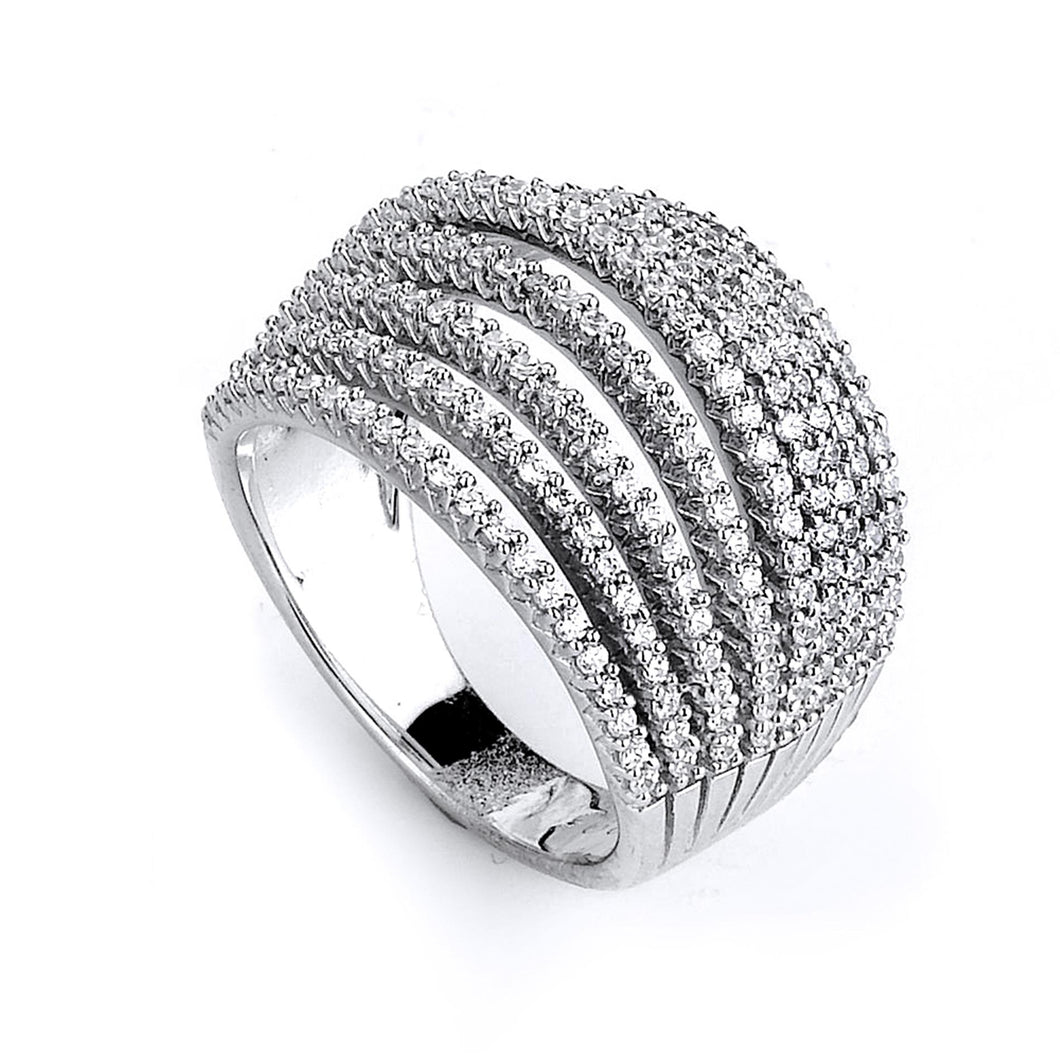 Sterling Silver Rhodium Plated and 9 rows of Cubic Zirconia Ring