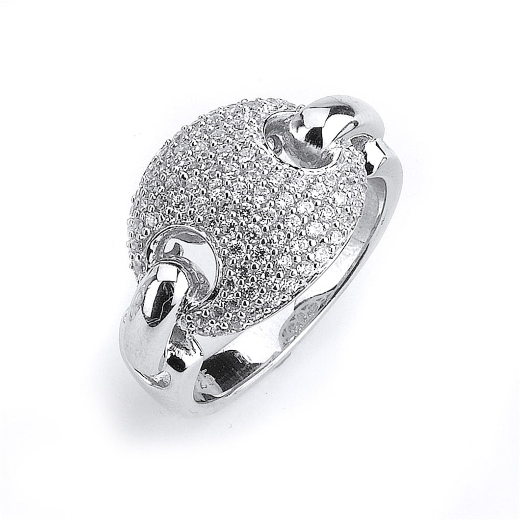 Sterling Silver Rhodium Plated and Cubic Zirconia Link Ring