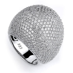 Sterling Silver Rhodium Plated and Cubic Zirconia Dome Ring