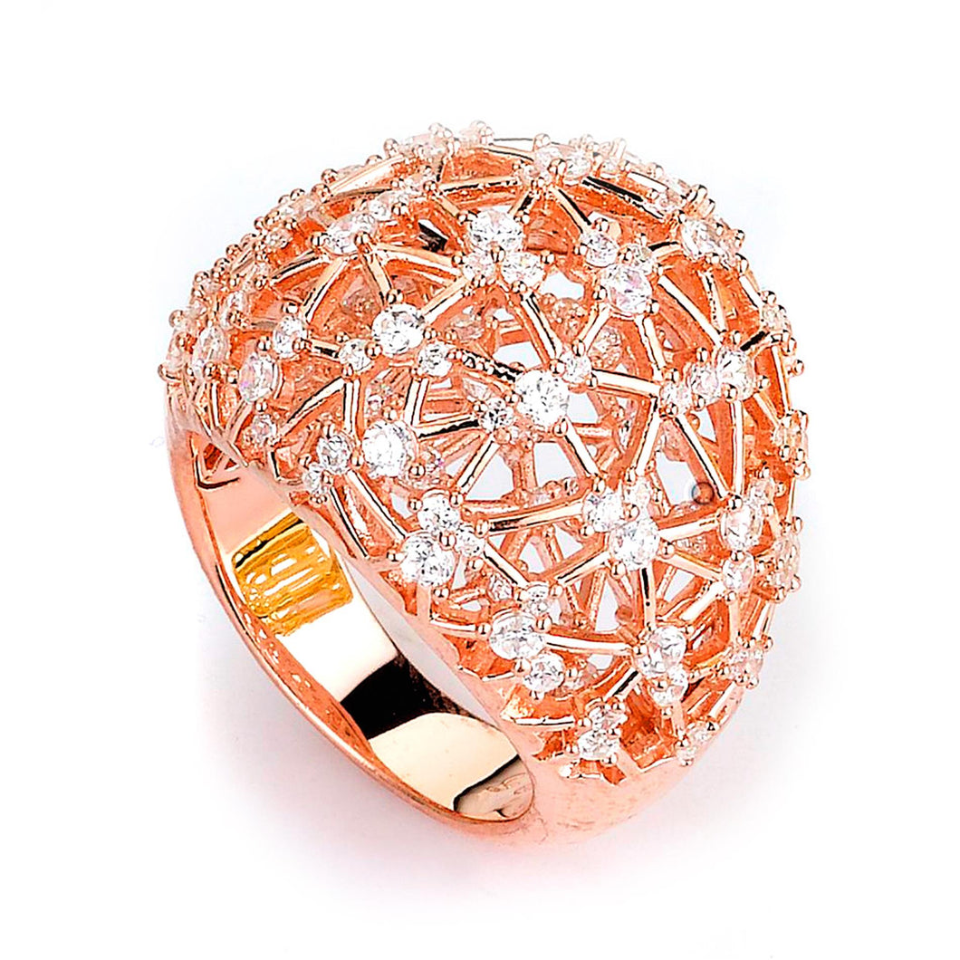 Sterling Silver Rose Gold Plated and Cubic Zirconia Ring