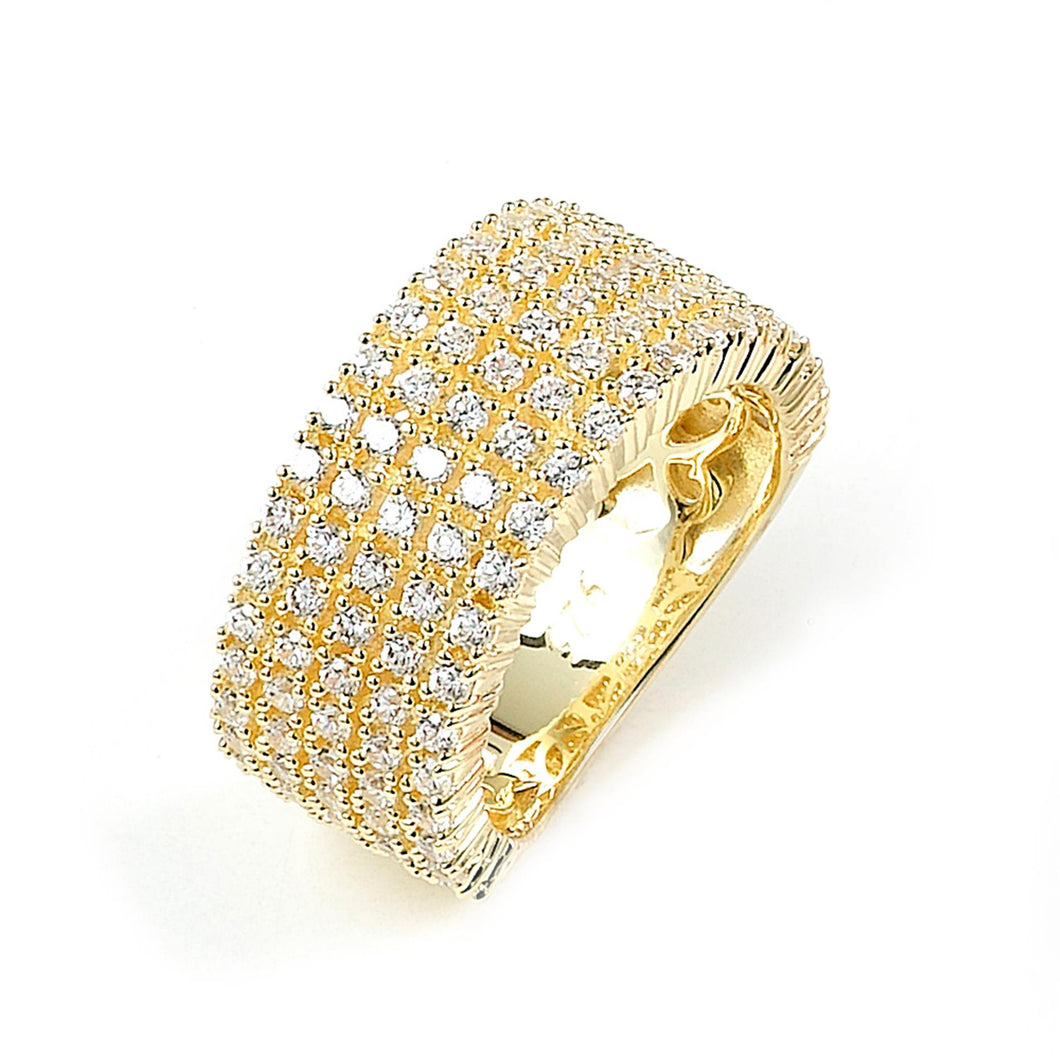 Sterling Silver Gold Plated and 5 rows of Cubic Zirconia Ring