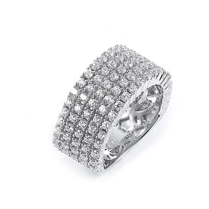 Sterling Silver Rhodium Plated and 5 rows of Cubic Zirconia Ring