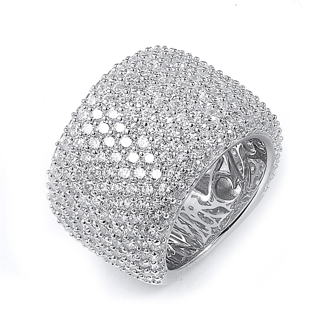 Sterling Silver Rhodium Plated and Cubic Zirconia Band