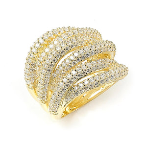 Sterling Silver Gold Plated and 6 swirls of Cubic Zirconia Ring