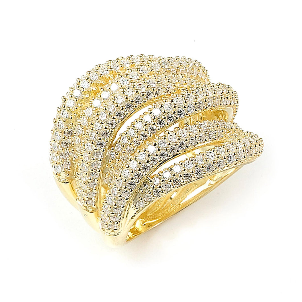 Sterling Silver Gold Plated and 6 swirls of Cubic Zirconia Ring