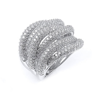 Sterling Silver Rhodium Plated and 6 swirls of Cubic Zirconia Ring