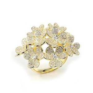 Sterling Silver Gold Plated and Cubic Zirconia Flowers Ring