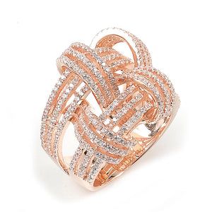 Sterling Silver Rose Gold Plated and Cubic Zirconia Weave Basket Ring
