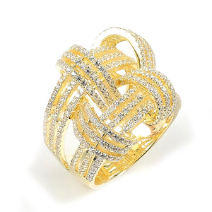 Sterling Silver Gold Plated and Cubic Zirconia Weave Basket Ring