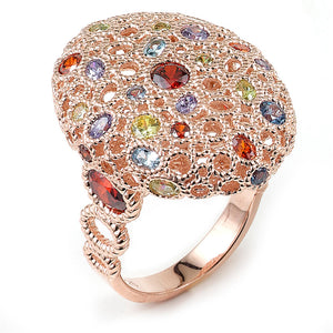 Sterling Silver Rose Gold Plated and Multi-Color Cubic Zirconia Ring