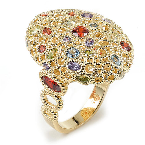 Sterling Silver Gold Plated and Multi-Color Cubic Zirconia Ring