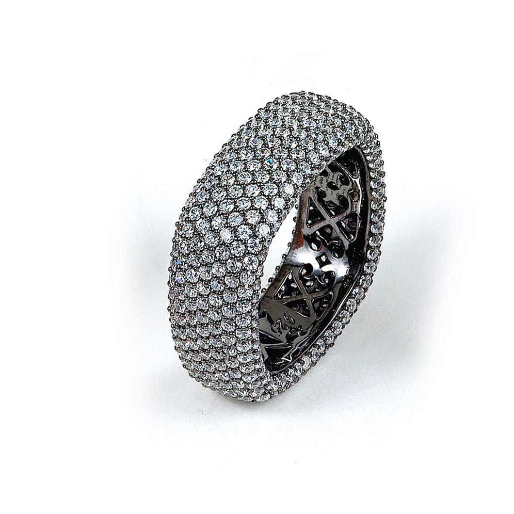 Sterling Silver Black Rhodium Plated and Cubic Zirconia Square Ring