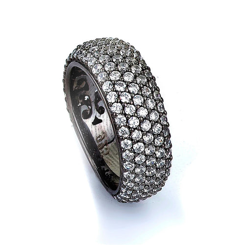 Sterling Silver Black Rhodium Plated and Cubic Zirconia Band