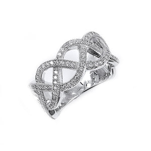 Sterling Silver Rhodium Plated and Cubic Zirconia Woven Ring