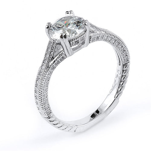 Sterling Silver Rhodium Plated and round Cubic Zirconia Engagement Ring
