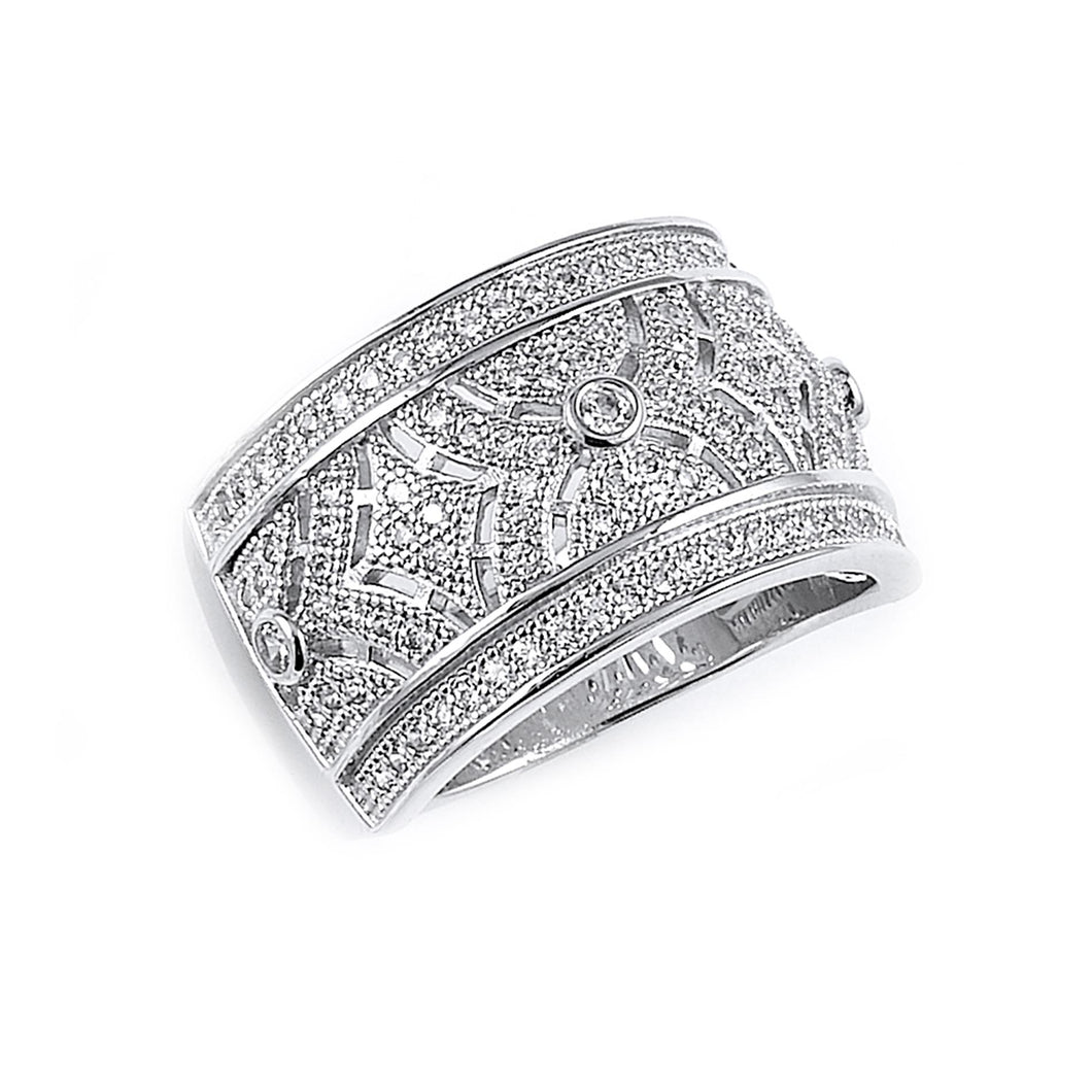 Sterling Silver Rhodium Plated and Cubic Zirconia Band