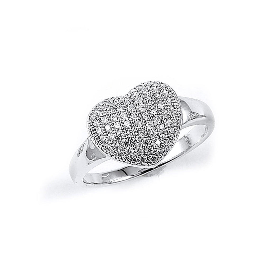 Sterling Silver Rhodium Plated and Cubic Zirconia Heart Ring