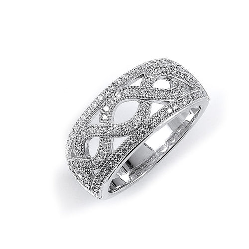 Sterling Silver Rhodium Plated and Cubic Zirconia woven Ring