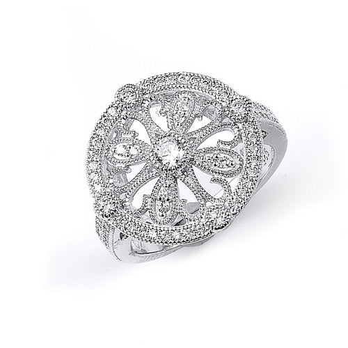 Sterling Silver Rhodium Plated and Cubic Zirconia Circular design Ring