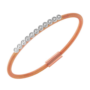 .925 Sterling Silver Rhodium &  Rose Gold Plated Round Clear Cubic Zirconia Italian Bracelet