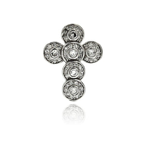 .925 Sterling Silver Rhodium Plated Round Cross Cubic Zirconia Dangling Pendant