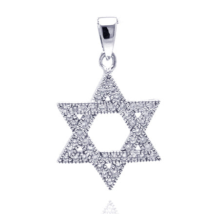 .925 Sterling Silver Rhodium Plated Open Hebrew Star Micro Pave Cubic Zirconia Dangling Pendant