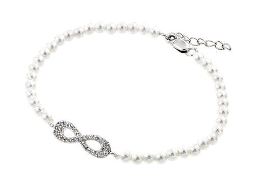 .925 Sterling Silver Rhodium Plated Open Infinity Cubic Zirconia Fresh Water Bracelet