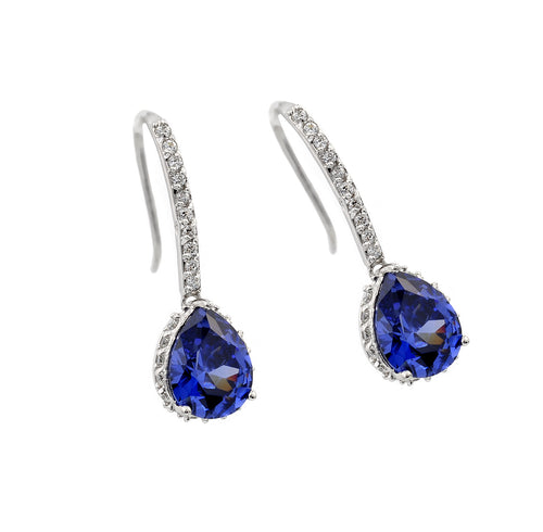 .925 Sterling Silver Rhodium Plated Teardrop Channel  Cubic Zirconia Hook Earring