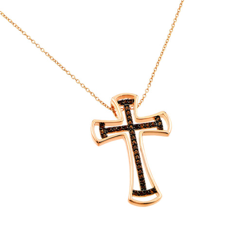 .925 Sterling Silver Rose Gold Plated Black & Red Cubic Zirconia Inlay Necklace16- 18 Inches