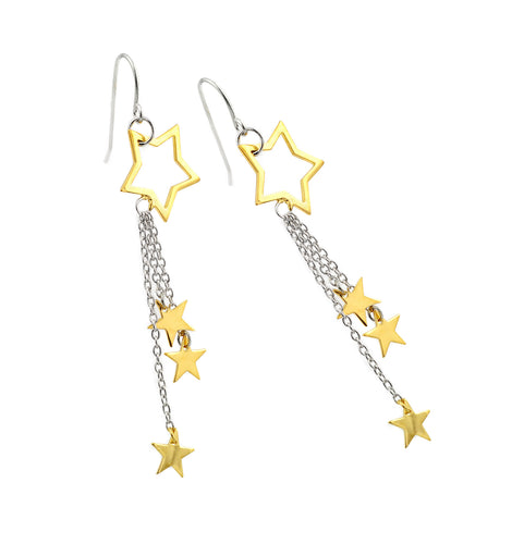 .925 Sterling Silver Rhodium Plated Multiple strand Gold Start  Hook Earring