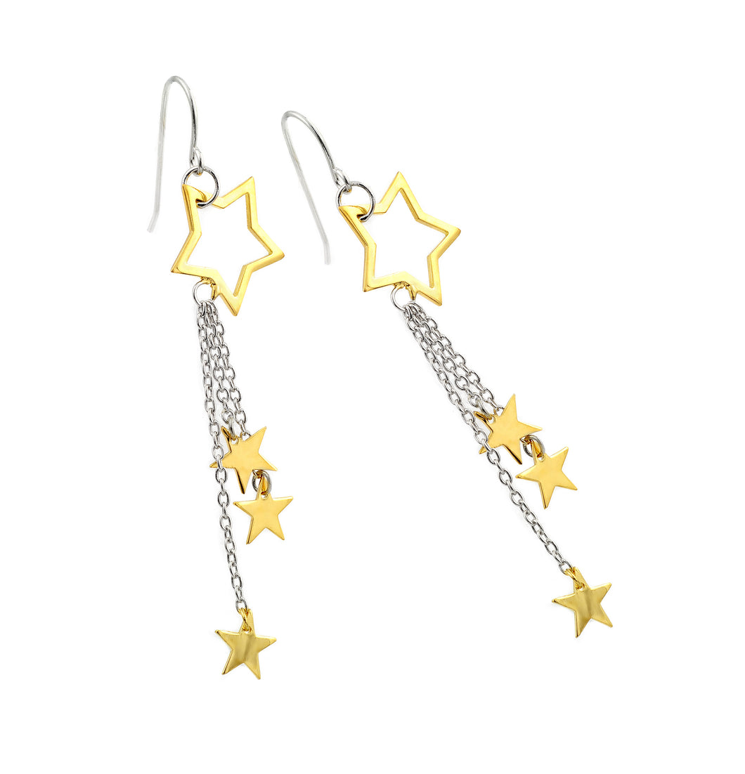 .925 Sterling Silver Rhodium Plated Multiple strand Gold Start  Hook Earring
