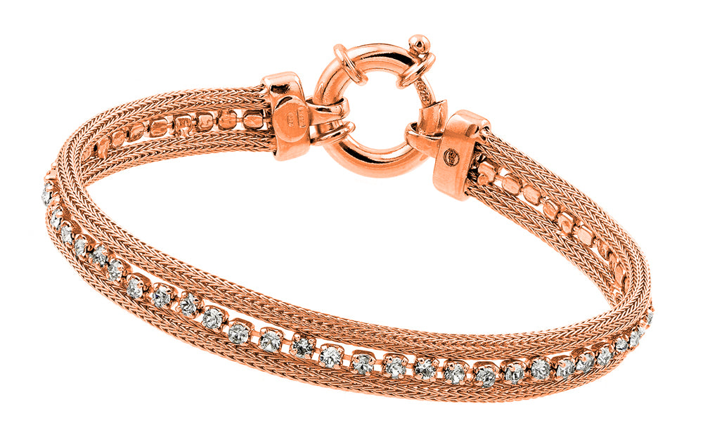 .925 Sterling Silver Rose Gold Plated Clear Multiple Small Square Cubic Zirconia Bracelet