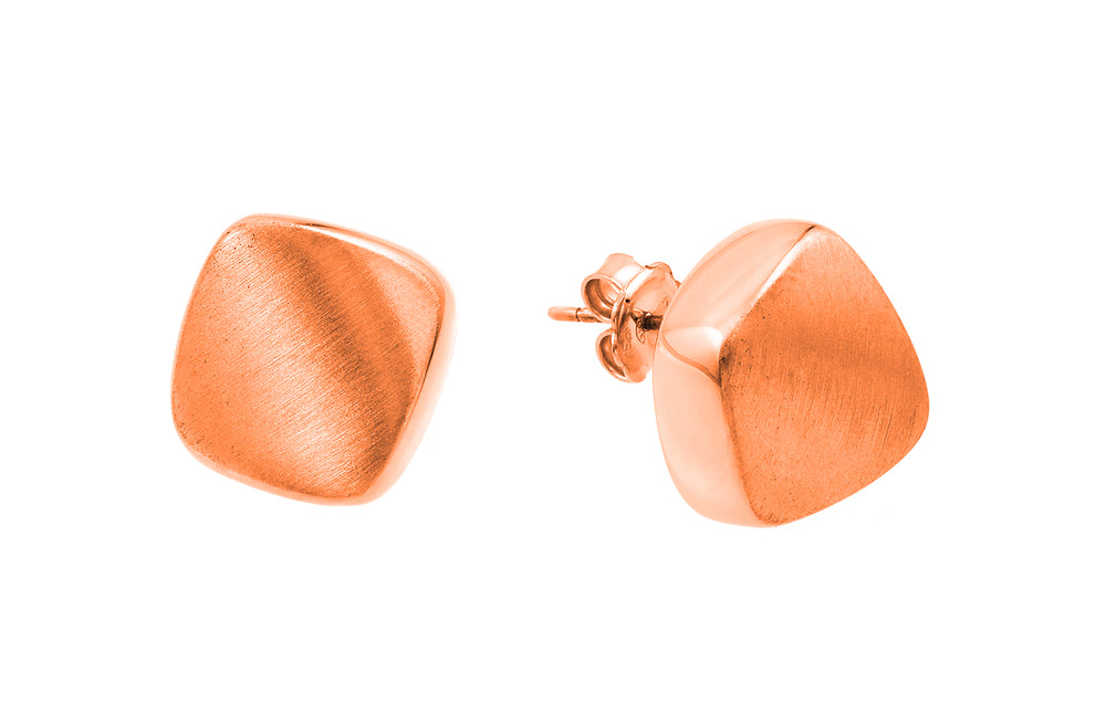 .925 Sterling Silver Rose Gold Plated Square Stud Earrings