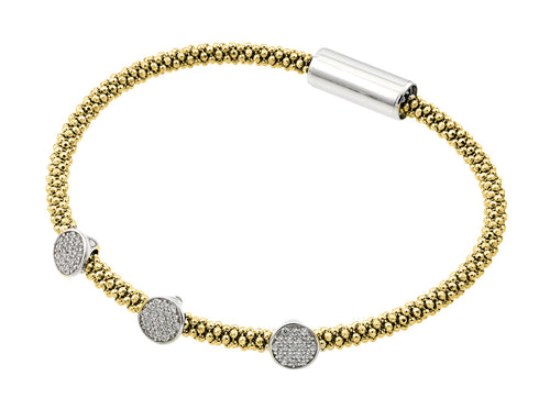 .925 Sterling Silver Rhodium &  Gold Plated 3 Circle Clear Cubic Zirconia Italian Bracelet