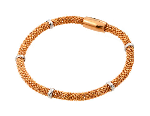 .925 Sterling Silver Rose Gold Plated Thin Beaded Italian Bracelet