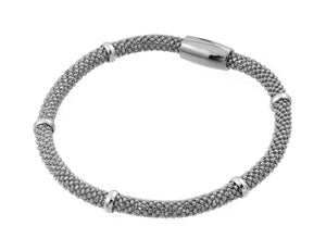 .925 Sterling Silver Rhodium Plated Thin Beaded Italian Bracelet